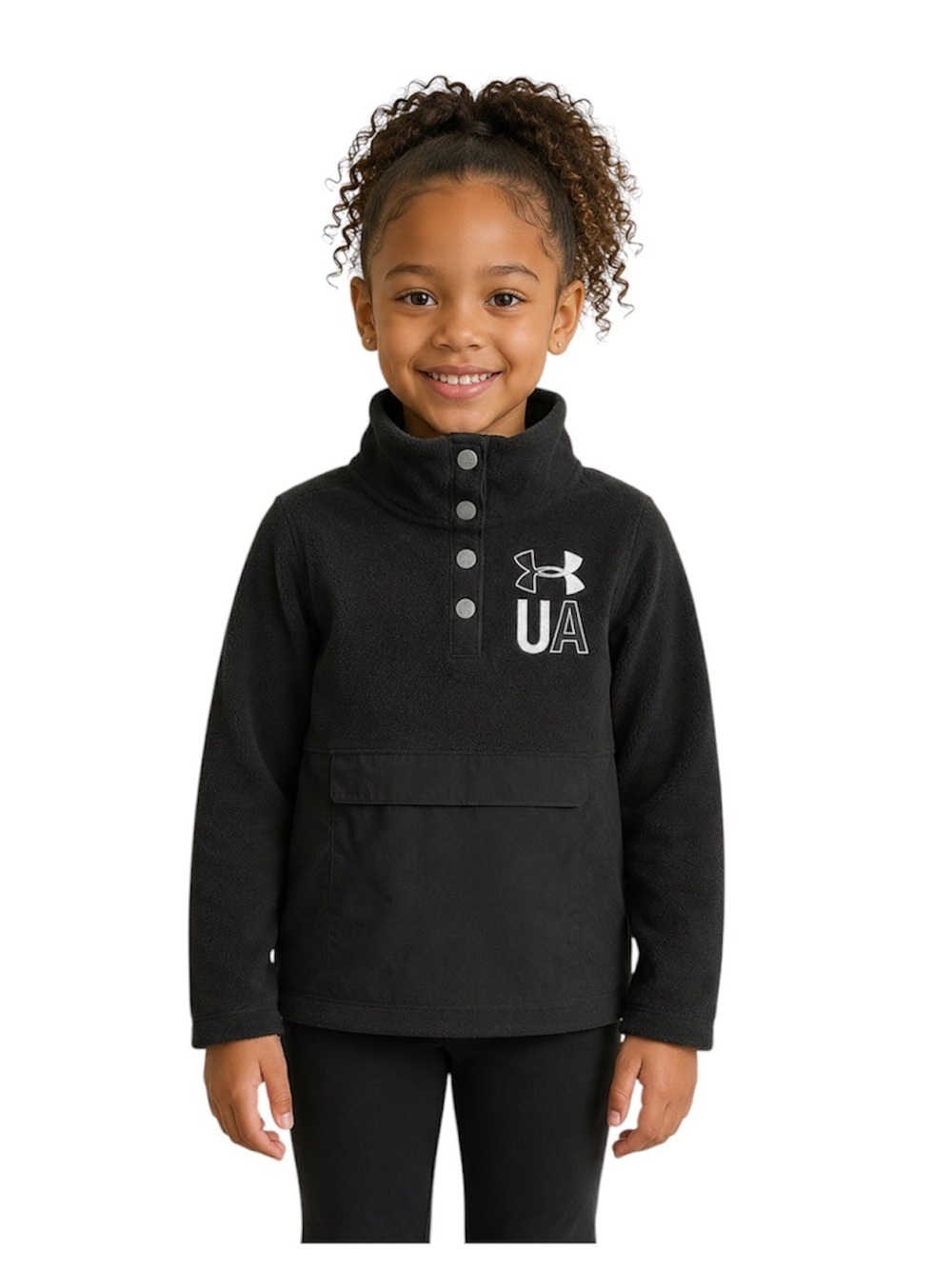Under Armour UA Girls Half-Snap Fleece Pullover Jacket YXS Black NEW